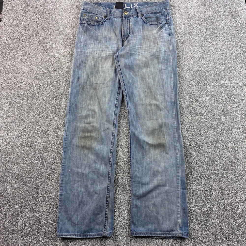 Y2K Helix Jeans Mens 32x34 Blue Cotton Loose Straight Denim Baggy N56 Casual
